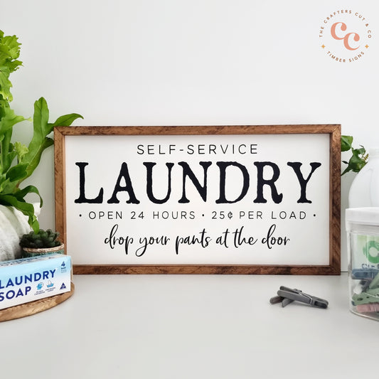 Self service laundry timber sign