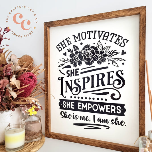 She inspires timber sign.